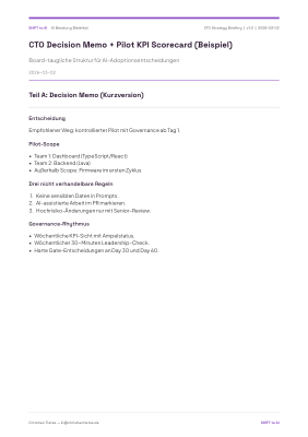 CTO Decision Memo und KPI Scorecard PDF-Vorschau